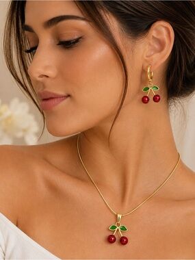 Fine jewelry 316L steel Cherry Gold and Red Jewelry Set